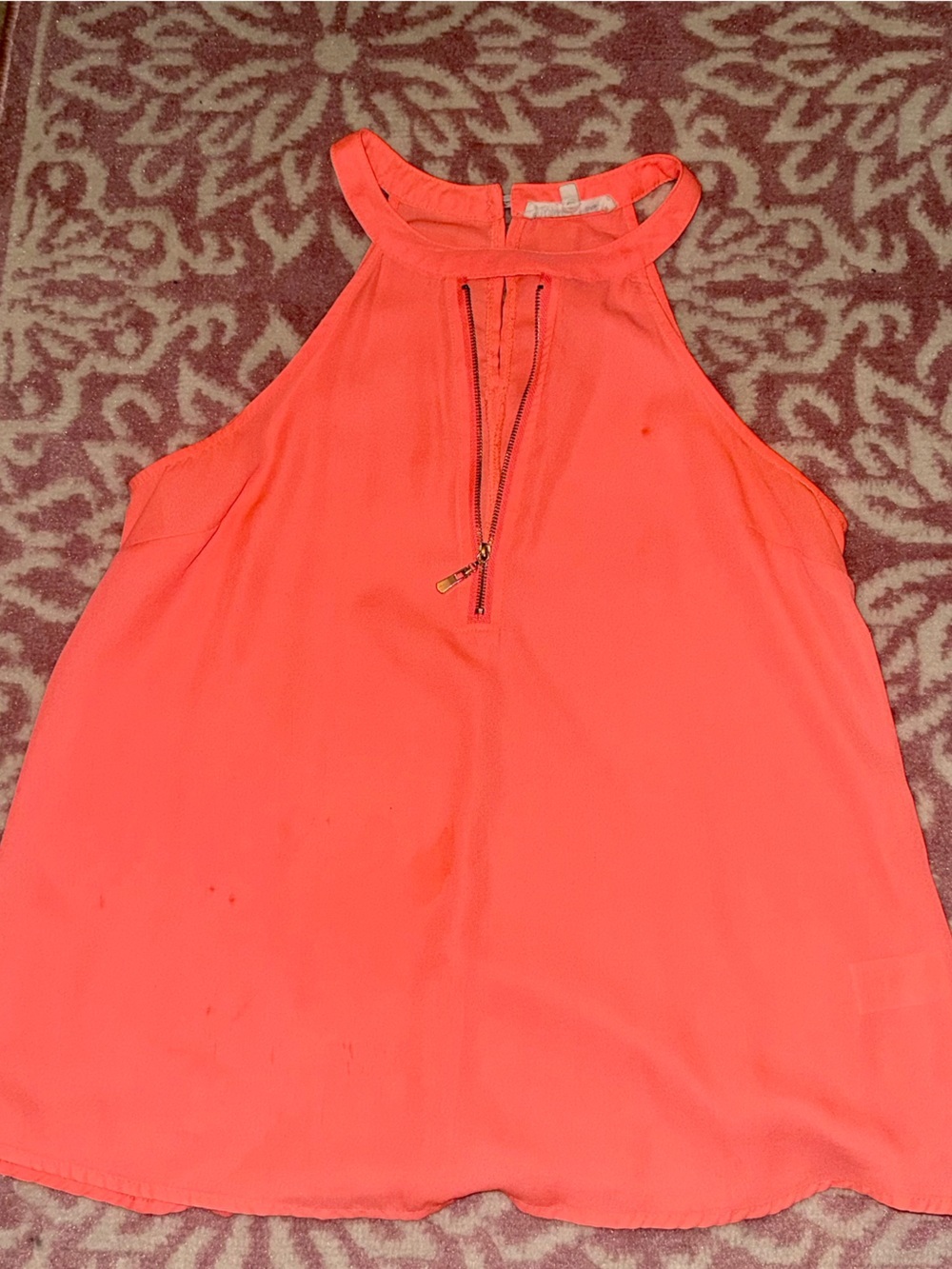 Wishful Park Neon Coral Strapless Tube Top | Back Zip Summer Top | Size Small